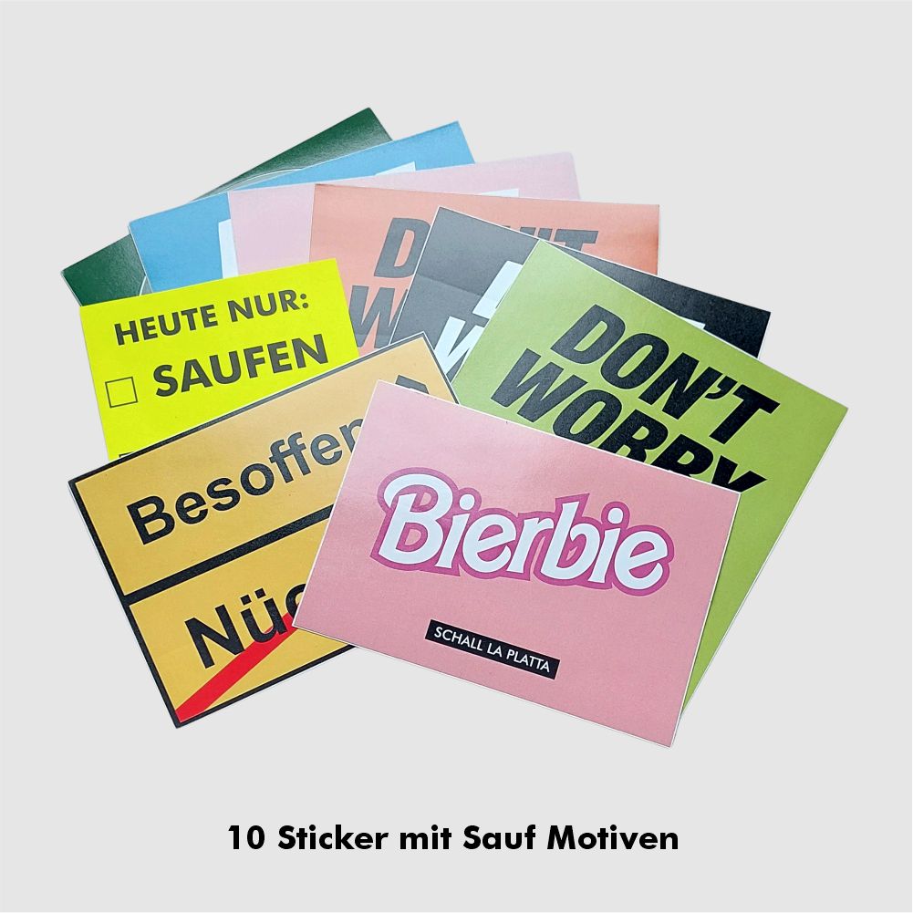 10 Sticker mit Sauf Motiven